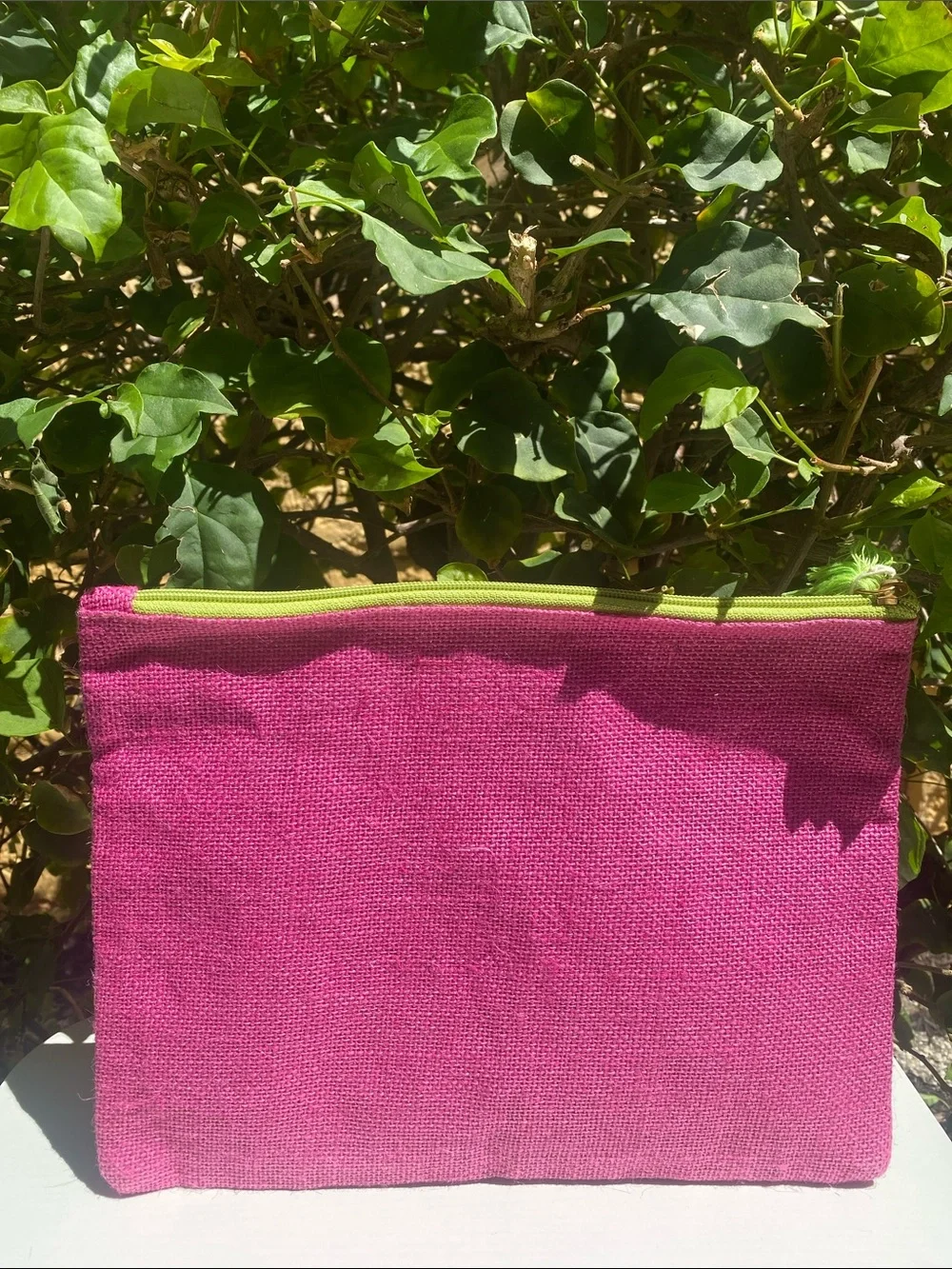 Mud Pie Pink Sequin Cocktail Zip Burlap Pouch